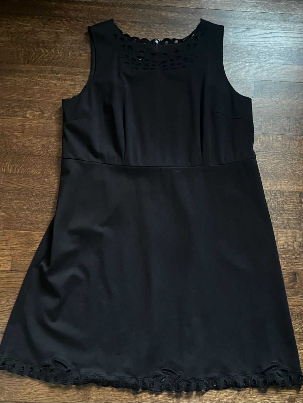Talbots black sleeveless over the knee dress with lace cutout accents. Size 20W